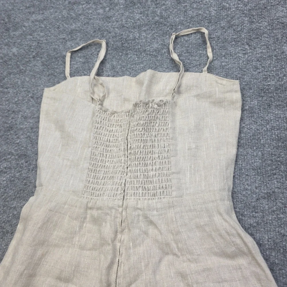 Reformation Linen Jumpsuit Women's 2 Beige Button Spaghetti Strap Wide Leg